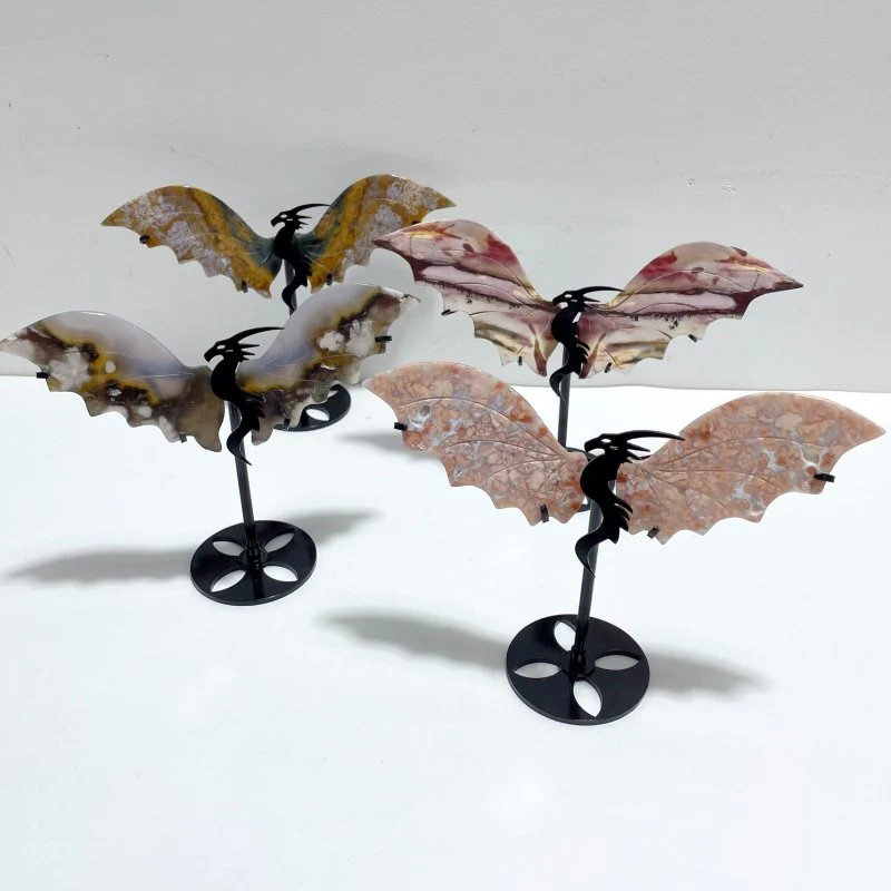 4 Pairs Flying Dragon Wing With Stand Pink Agate Ocean Jasper