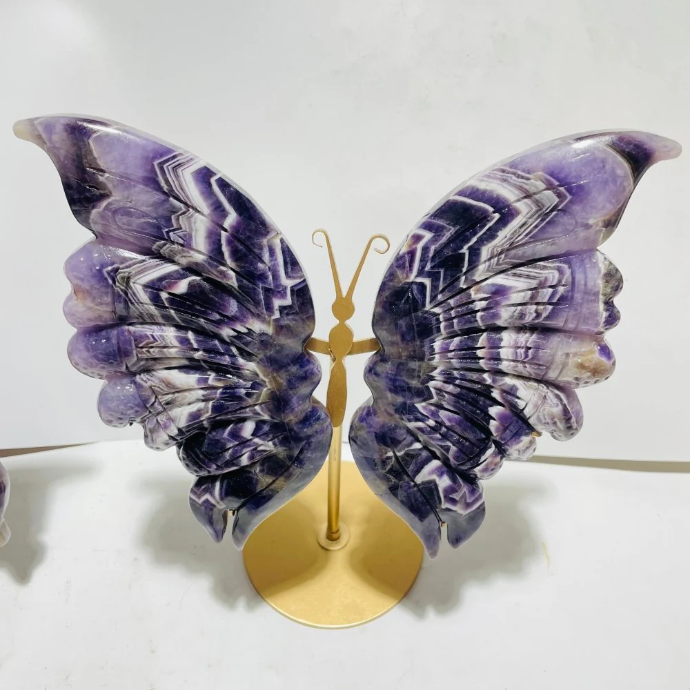 4 Pairs High Quality Large Chevron Amethyst Butterfly Carving With Stand - Image 3
