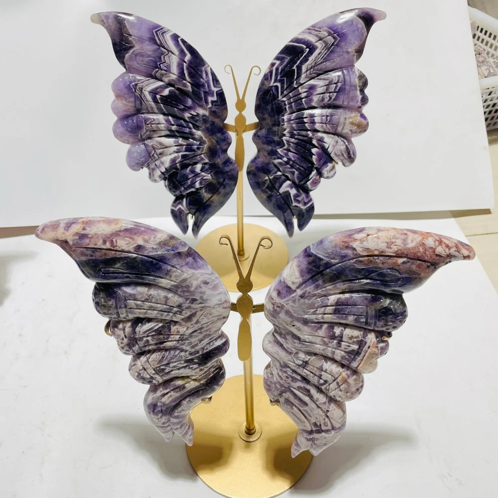 4 Pairs High Quality Large Chevron Amethyst Butterfly Carving With Stand - Image 4