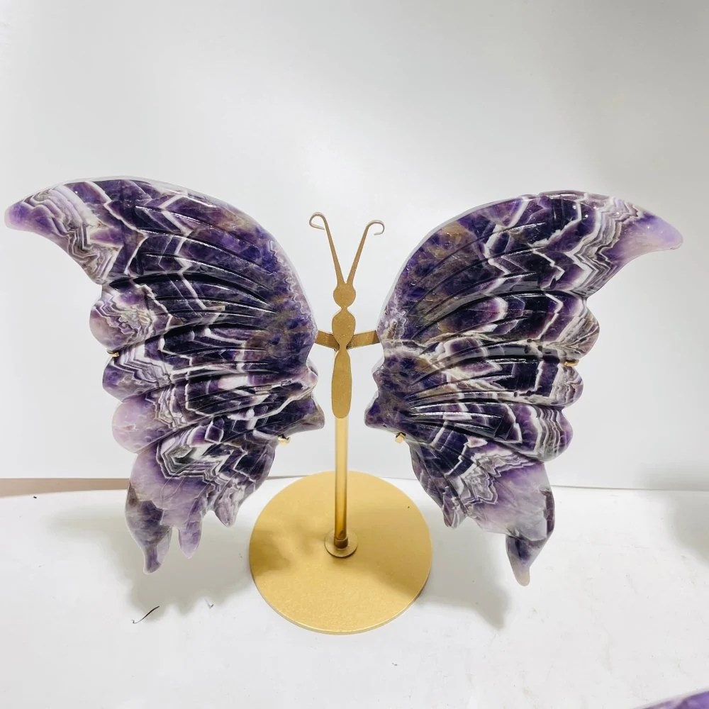 4 Pairs High Quality Large Chevron Amethyst Butterfly Carving With Stand - Image 5