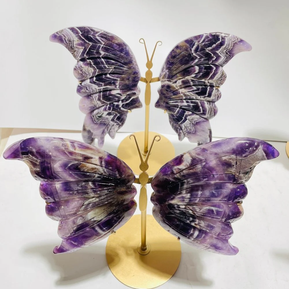 4 Pairs High Quality Large Chevron Amethyst Butterfly Carving With Stand - Image 6