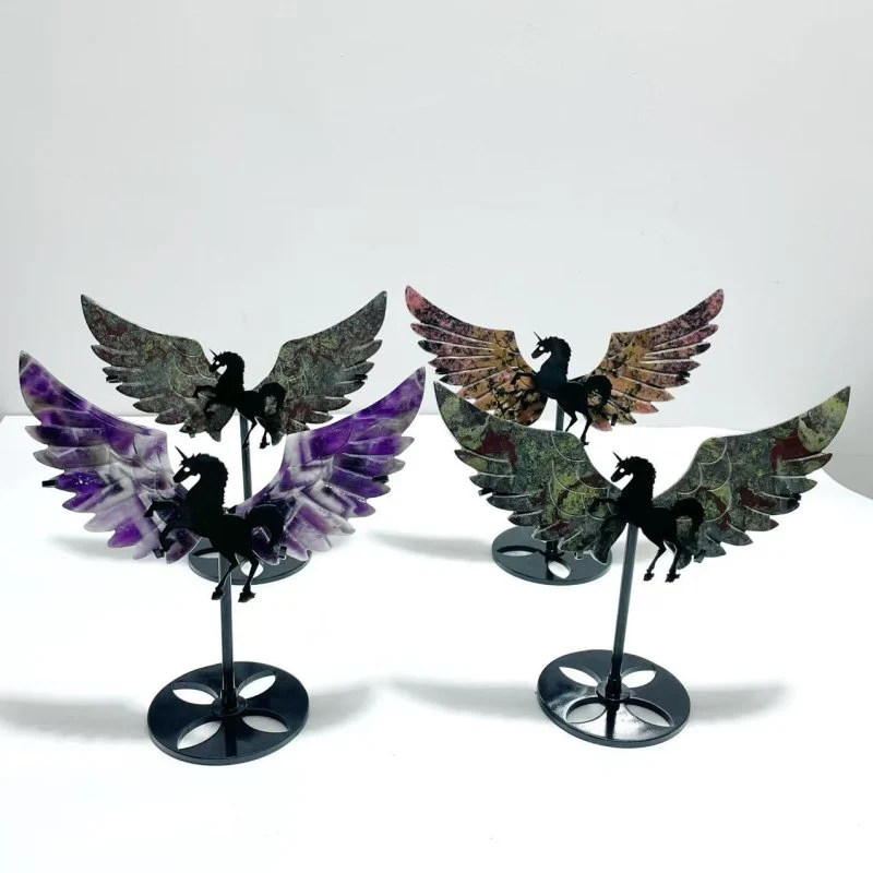 4 Pairs Pegasus Wing With Stand Chevron Amethyst Dragon Blood Stone