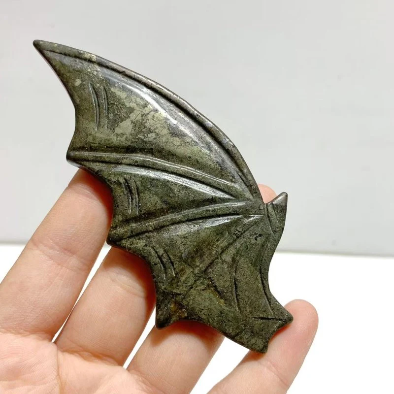 4 Pairs Pyrite Bat Wing Carving With Stand - Image 4