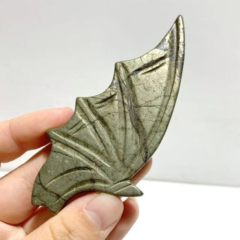 4 Pairs Pyrite Bat Wing Carving With Stand - Image 5