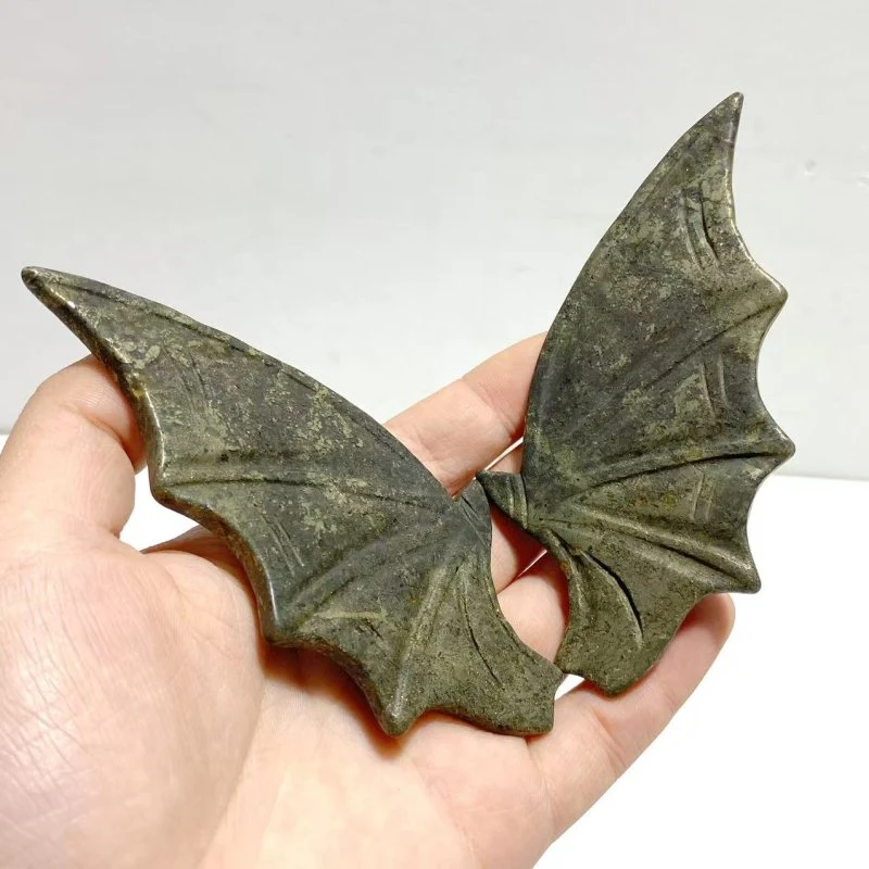 4 Pairs Pyrite Bat Wing Carving With Stand - Image 7