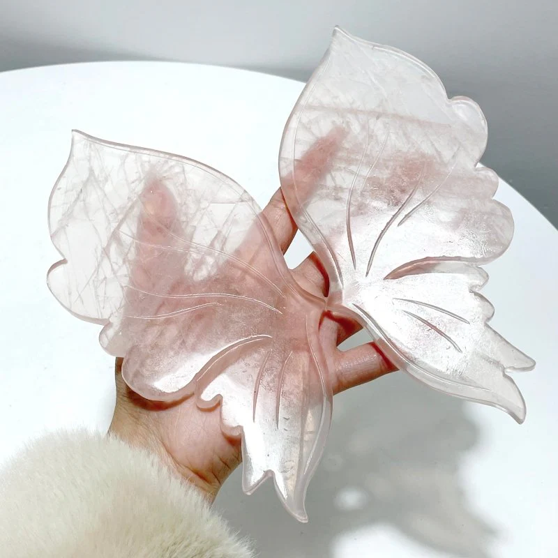 Rose Quartz Butterfly Carving With Stand - Image 3