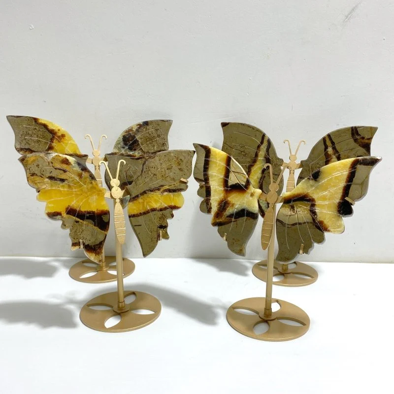4 Pairs Septarian Butterfly Wing Carving With Stand #2