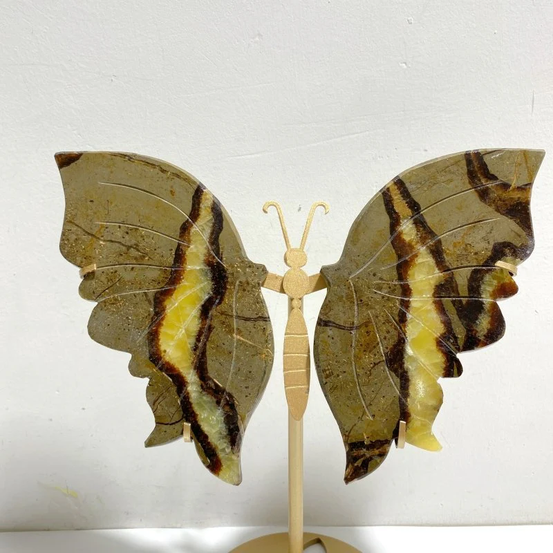 4 Pairs Septarian Butterfly Wing Carving With Stand #2 - Image 2