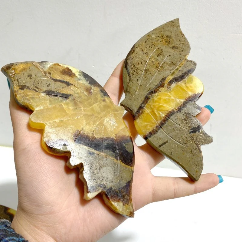 4 Pairs Septarian Butterfly Wing Carving With Stand #2 - Image 5