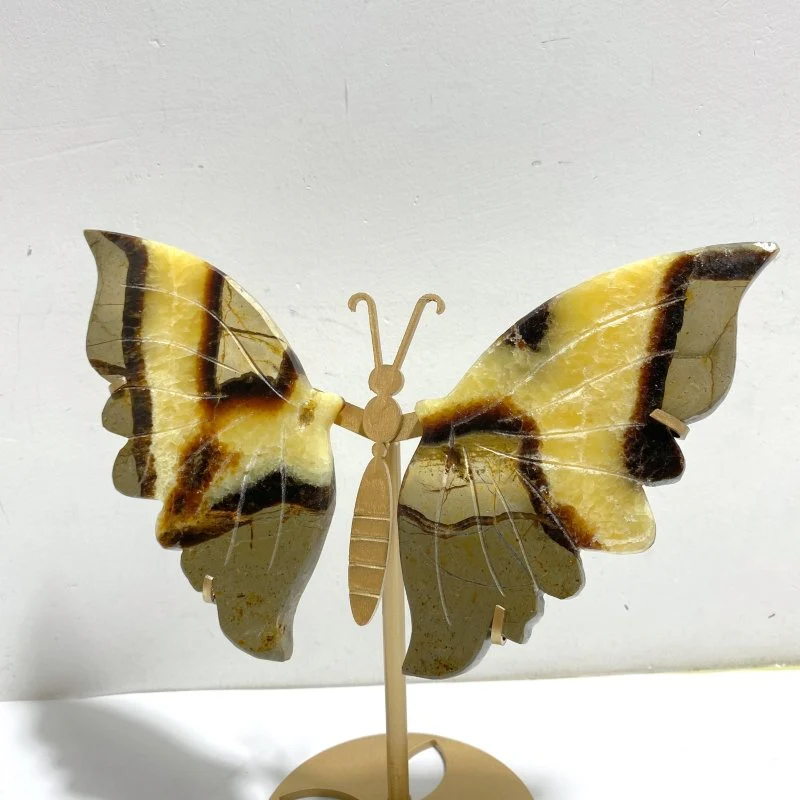 4 Pairs Septarian Butterfly Wing Carving With Stand #2 - Image 7