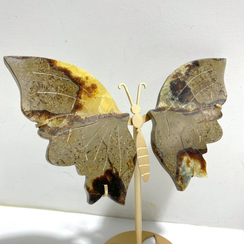 4 Pairs Septarian Butterfly Wing Carving With Stand #2 - Image 8