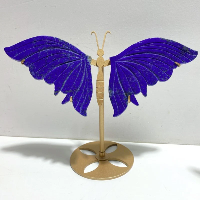 4 Pairs Lapis Lazuli Butterfly Wing Carving With Stand - Image 2
