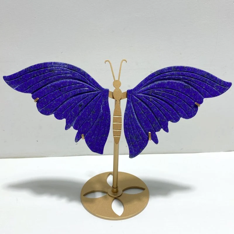 4 Pairs Lapis Lazuli Butterfly Wing Carving With Stand - Image 3