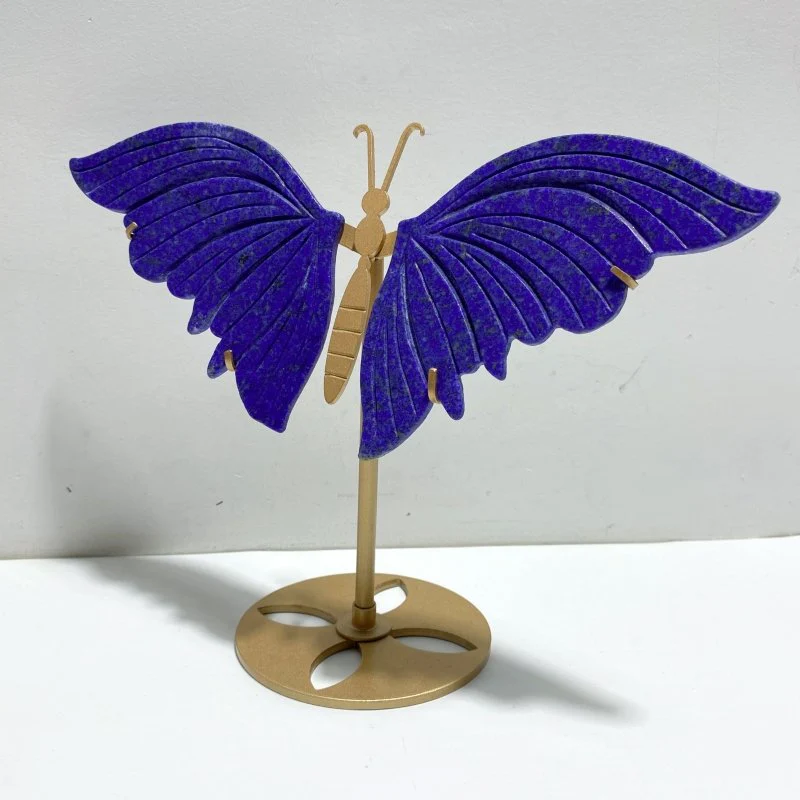 4 Pairs Lapis Lazuli Butterfly Wing Carving With Stand - Image 7