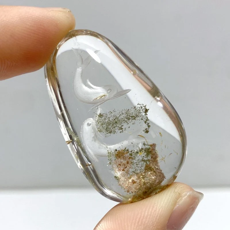 4 Pieces Beautiful Dolphin Garden Quartz Inner Scene Carving - Image 3