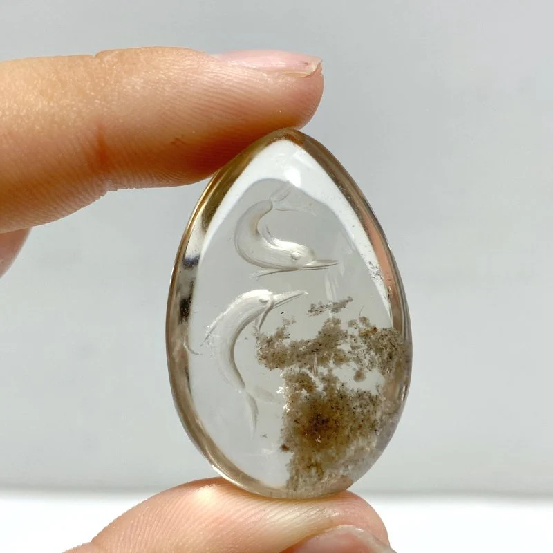 4 Pieces Beautiful Dolphin Garden Quartz Inner Scene Carving - Image 4