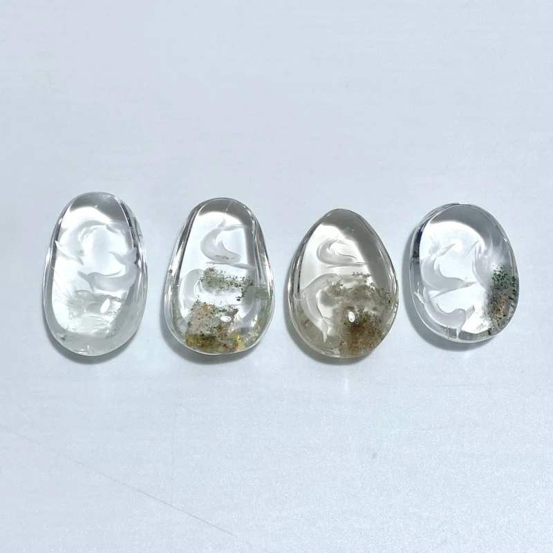 4 Pieces Beautiful Dolphin Garden Quartz Inner Scene Carving - Image 5