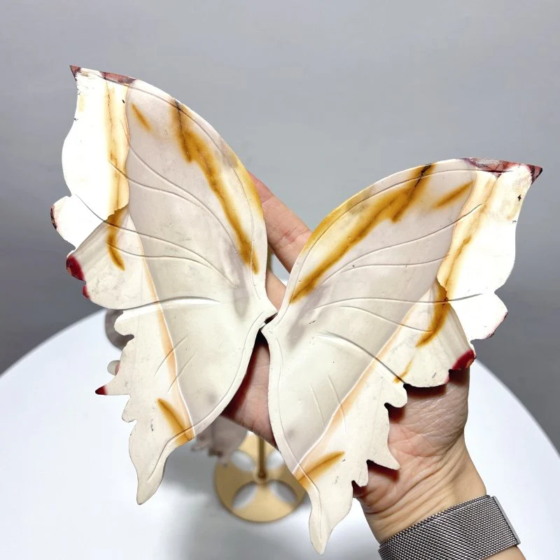 2 Pieces Butterfly Carving With Stand Flower Agate Mookaite - Image 6