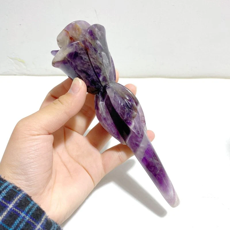 4 Pieces Chevron Amethyst Flower Carving With Stand - Image 2