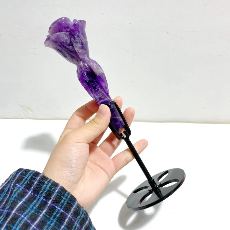 4 Pieces Chevron Amethyst Flower Carving With Stand - Image 3