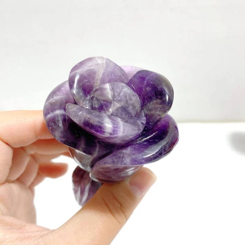 4 Pieces Chevron Amethyst Flower Carving With Stand - Image 4