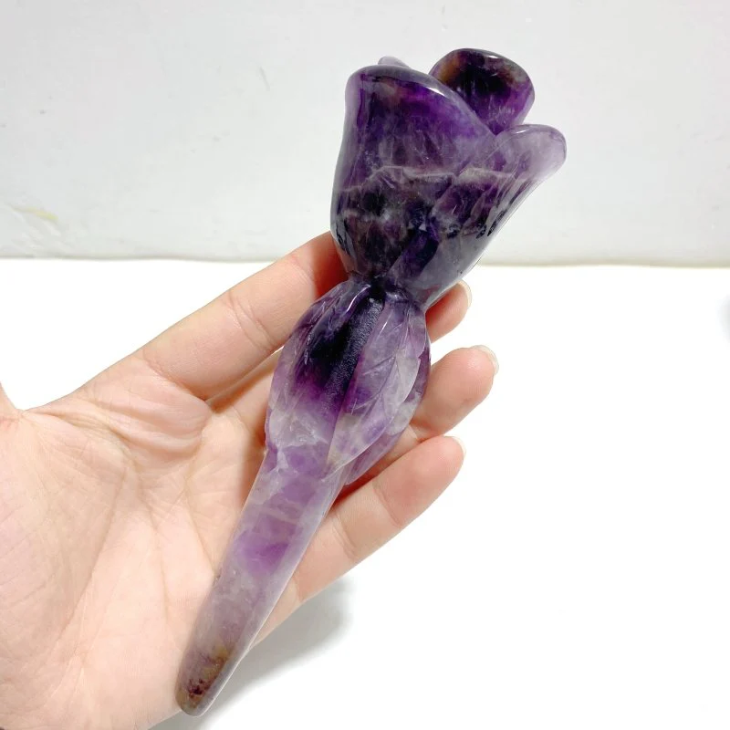 4 Pieces Chevron Amethyst Flower Carving With Stand - Image 5