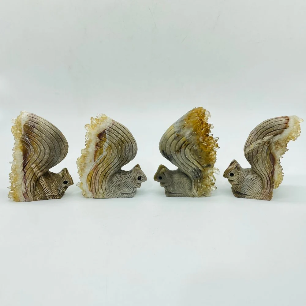 4 Pieces Cute Tangerine Orange Quartz Cluster Squirrel Carving - Image 3