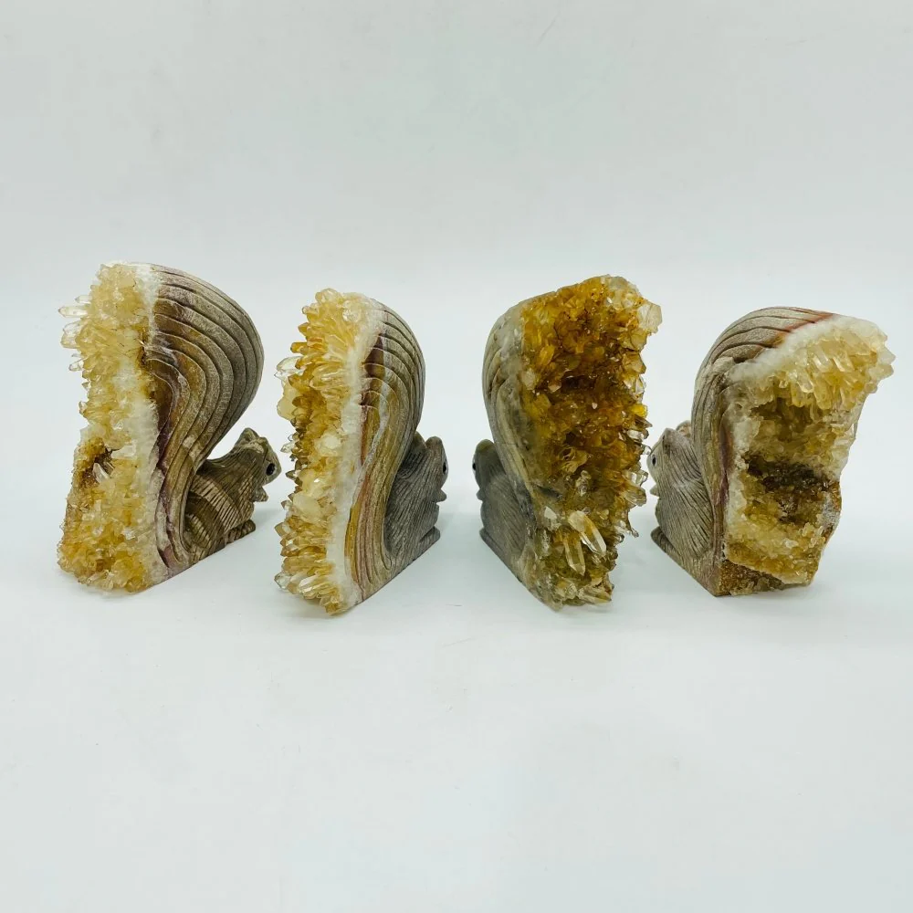 4 Pieces Cute Tangerine Orange Quartz Cluster Squirrel Carving - Image 4