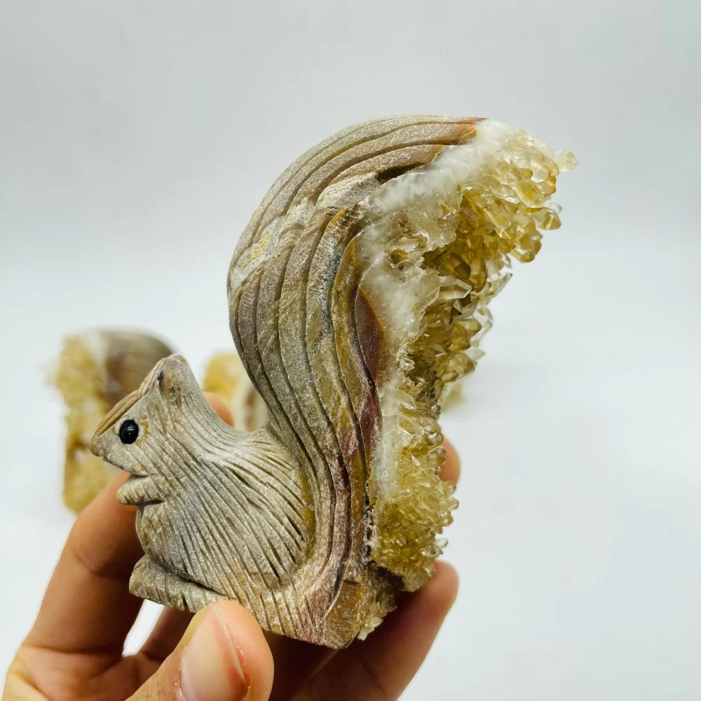 4 Pieces Cute Tangerine Orange Quartz Cluster Squirrel Carving - Image 6