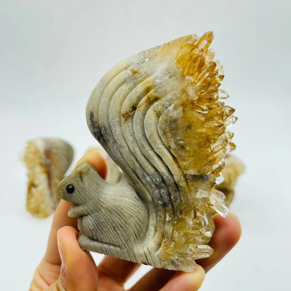 4 Pieces Cute Tangerine Orange Quartz Cluster Squirrel Carving - Image 7