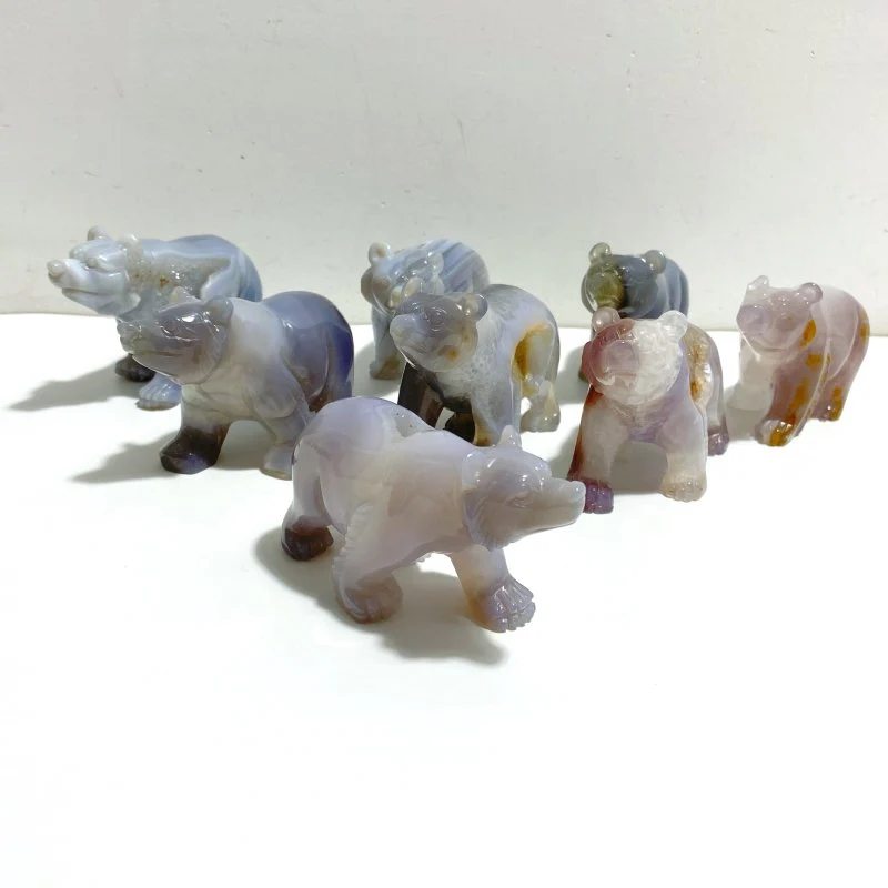 8 Pieces Geode Druzy Agate Bear Carving
