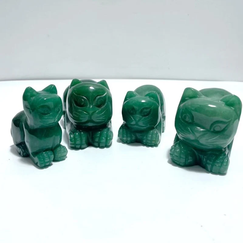 4 Pieces Green Aventurine Cat Carving
