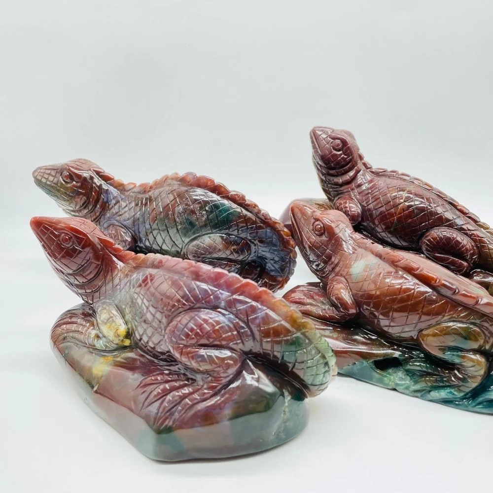 4 Pieces High Quality Ocean Jasper Lizard Carving - Image 8
