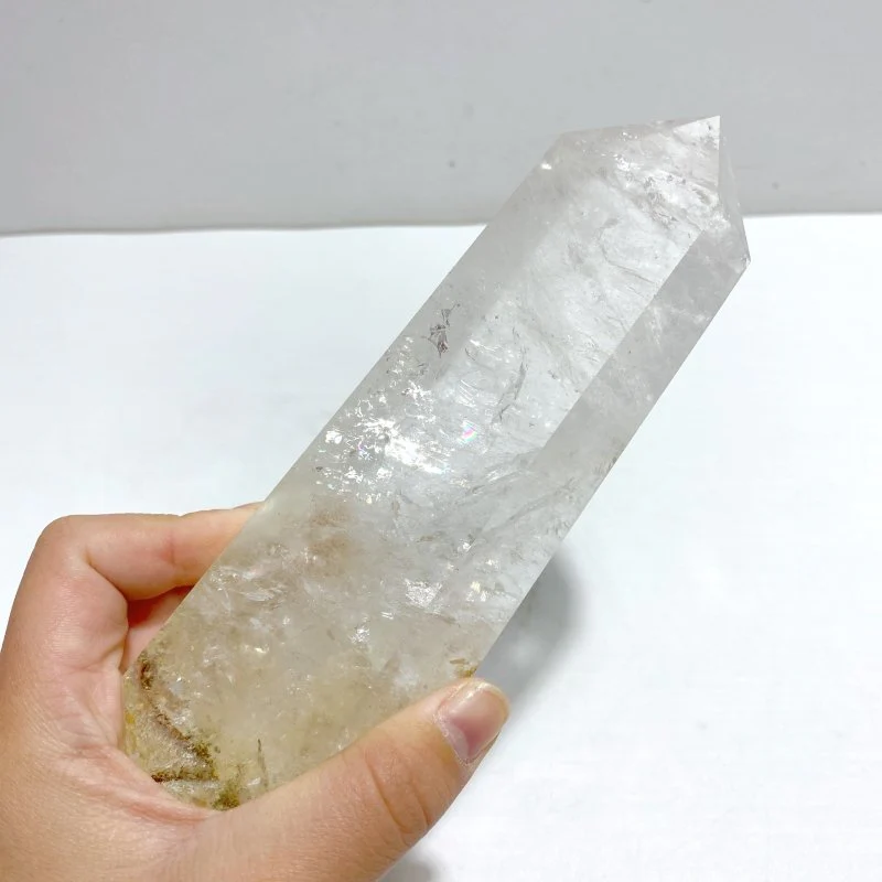 4 Pieces Large Clear Quartz Point With Rainbow Raw Bottom With Stand #4 - Image 4