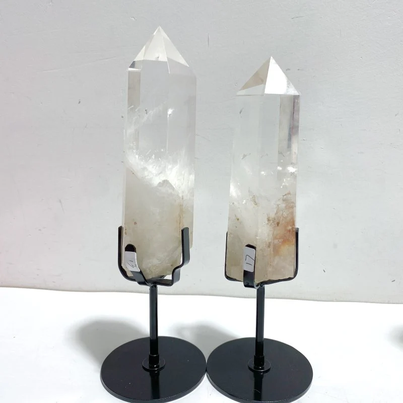 4 Pieces Large Clear Quartz Point With Rainbow Raw Bottom With Stand #4 - Image 8