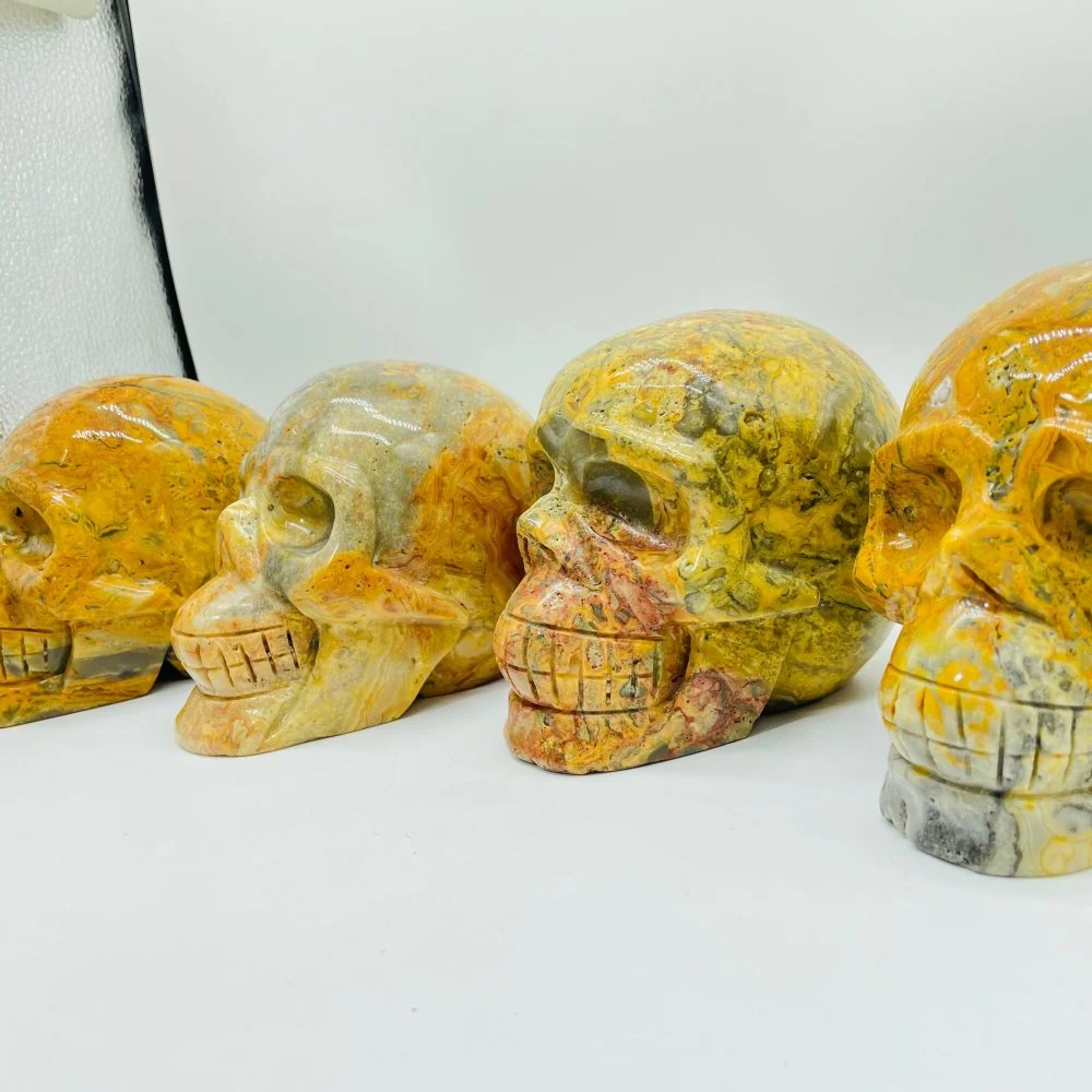 4 Pieces Large Crazy Agate Skull Carving - Image 4