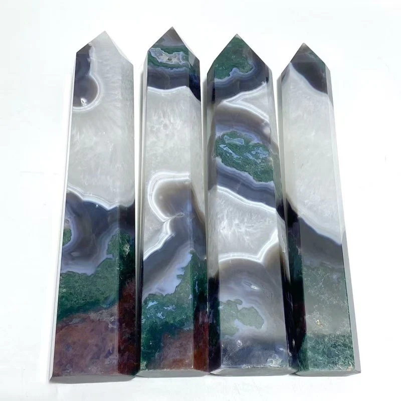 4 Pieces Large Green Moss Agate Points
