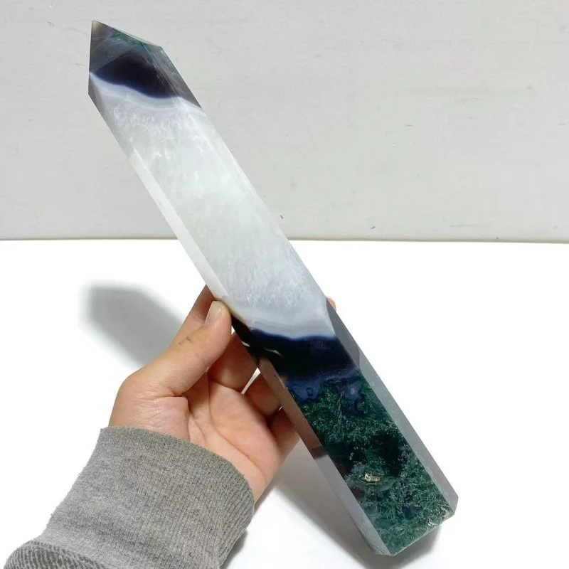 4 Pieces Large Green Moss Agate Points - Image 2