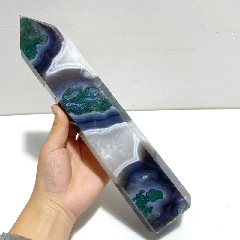 4 Pieces Large Green Moss Agate Points - Image 3