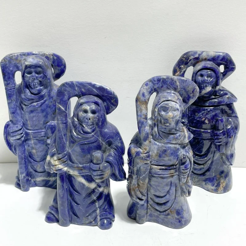 4 Pieces Large Sodalite Grim Reaper Sickle Carving