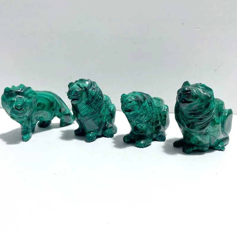 4 Pieces Malachite Lion Carving