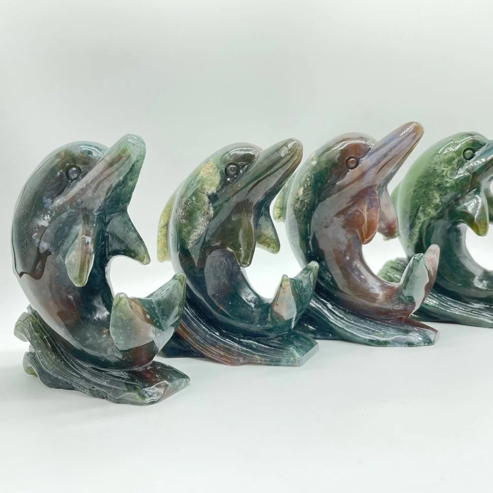 4 Pieces Moss Agate Dolphin Carving - Image 3