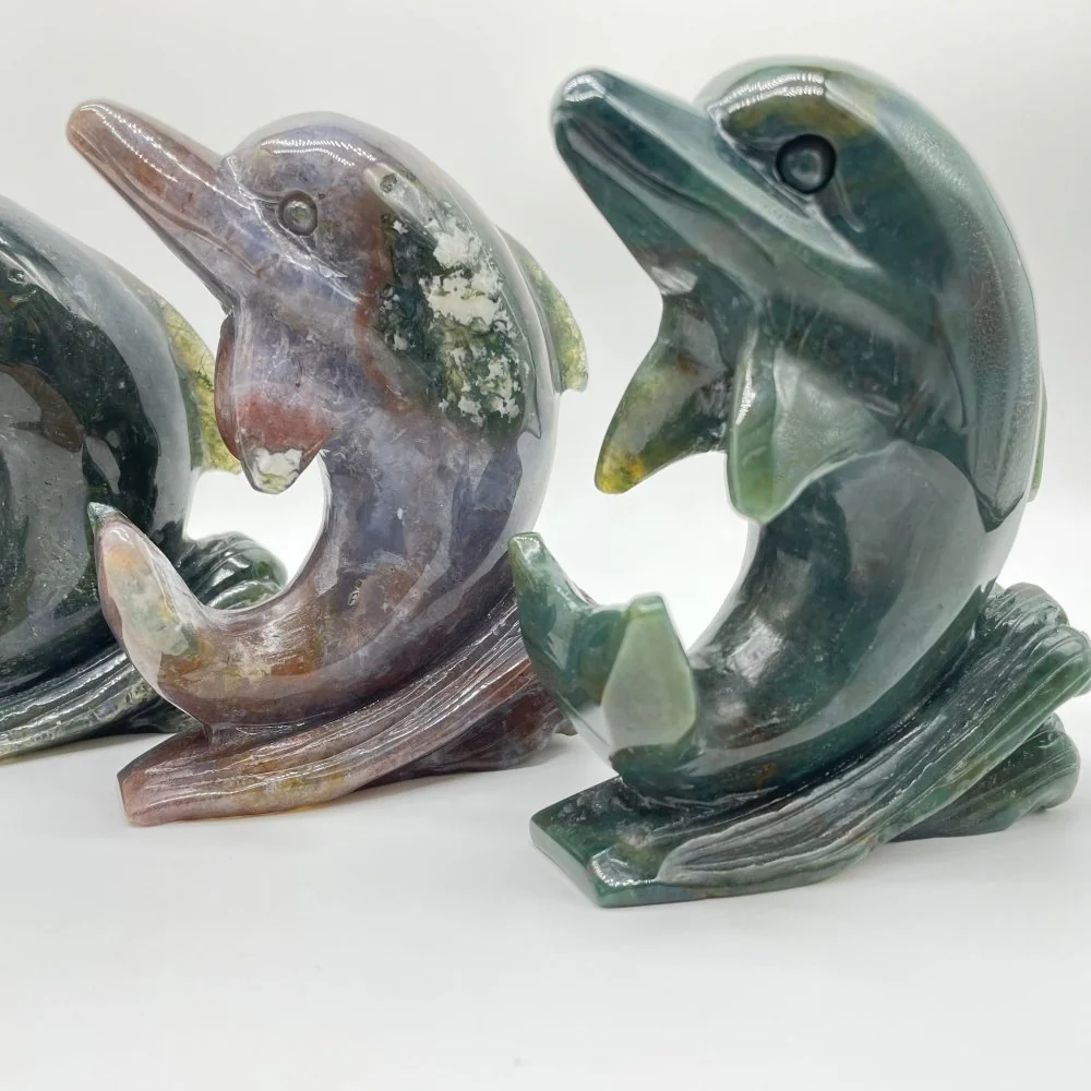 4 Pieces Moss Agate Dolphin Carving - Image 4