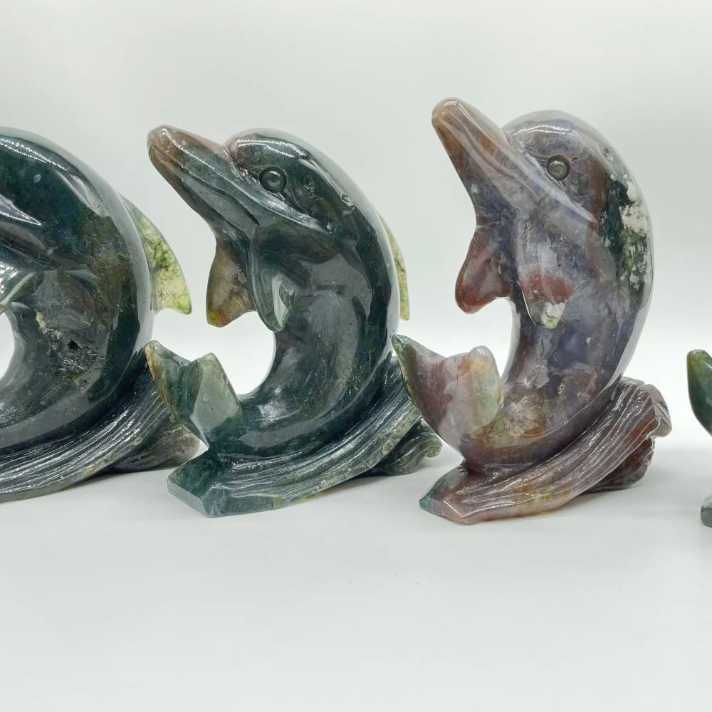 4 Pieces Moss Agate Dolphin Carving - Image 5