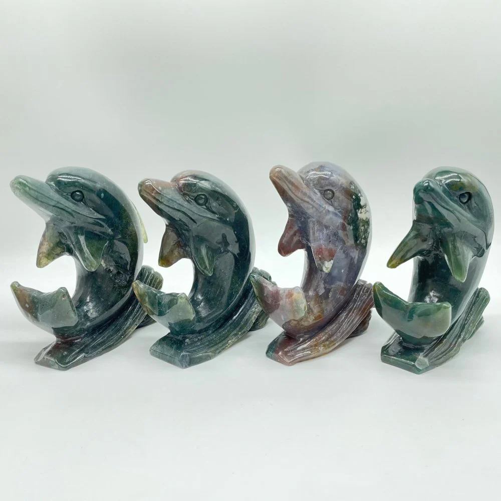 4 Pieces Moss Agate Dolphin Carving - Image 6