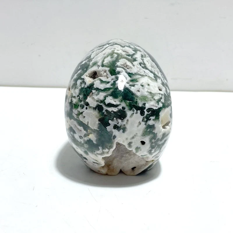 Unique Large Geode Druzy Moss Agate Skull Carving - Image 4
