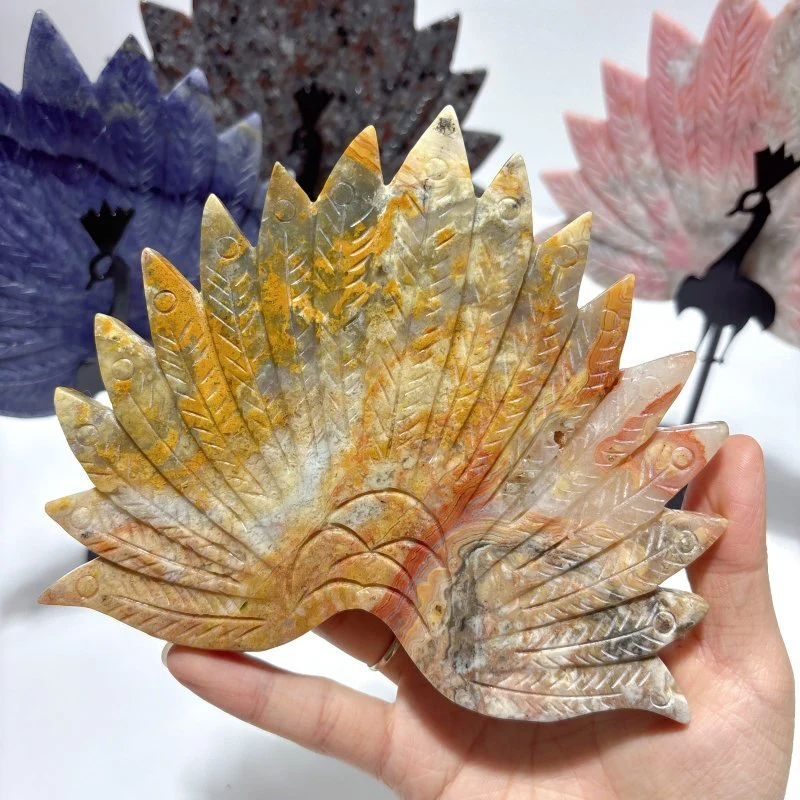 4 Pieces Peacock Wing With Stand Yooperlite Crazy Agate - Image 7
