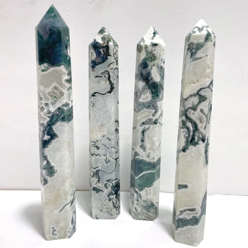 4 Pieces Tall Geode Druzy White Moss Agate Tower Points