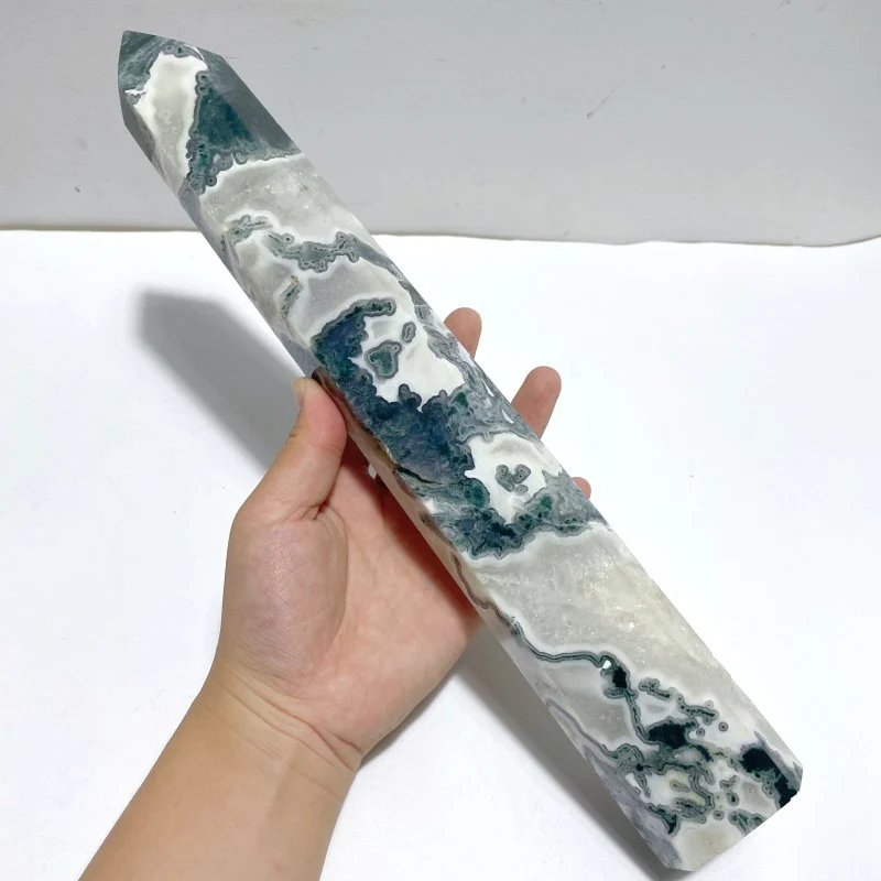 4 Pieces Tall Geode Druzy White Moss Agate Tower Points - Image 3