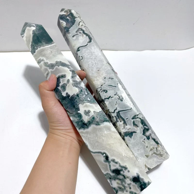4 Pieces Tall Geode Druzy White Moss Agate Tower Points - Image 4